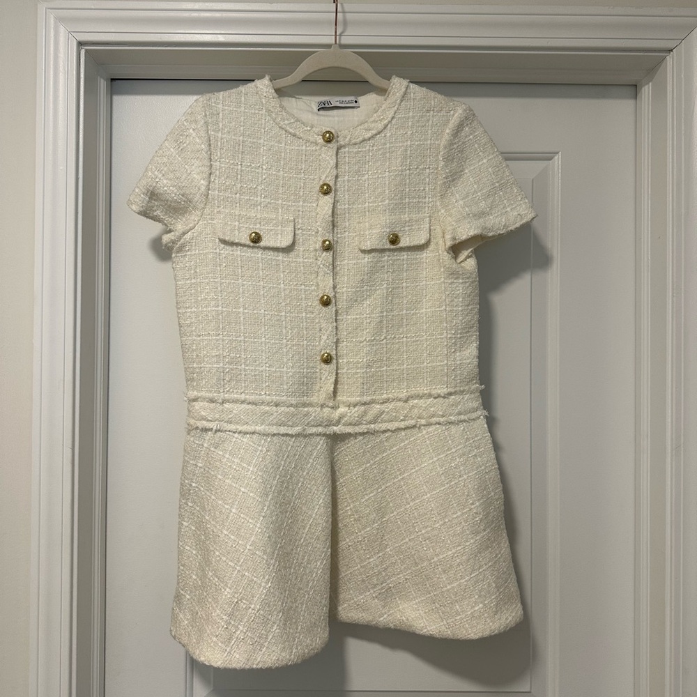 Zara Elegant Cream Dress with Gold Accents